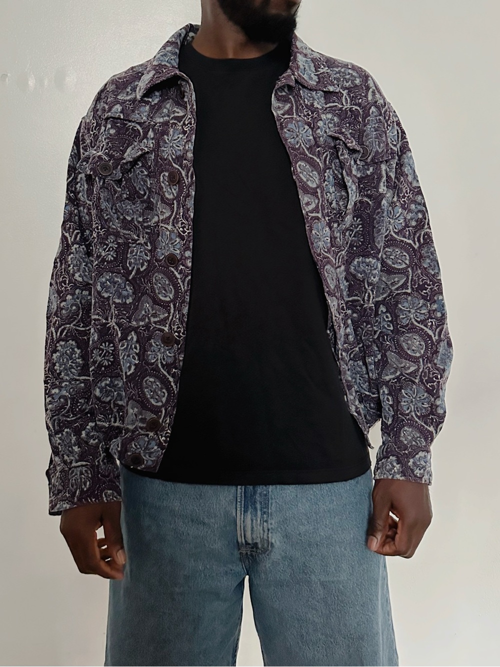 18 EAST Men's Paisley Print Shirt Jacket/ Drawstring at waist.